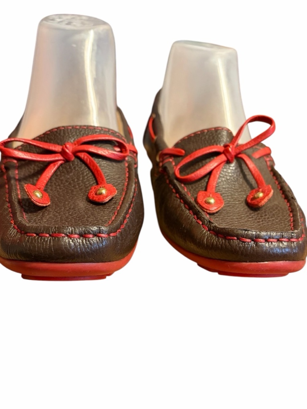 Marc Joseph NY Leather Driving Moccasins in Brown with Red Trim - Picture 3 of 6